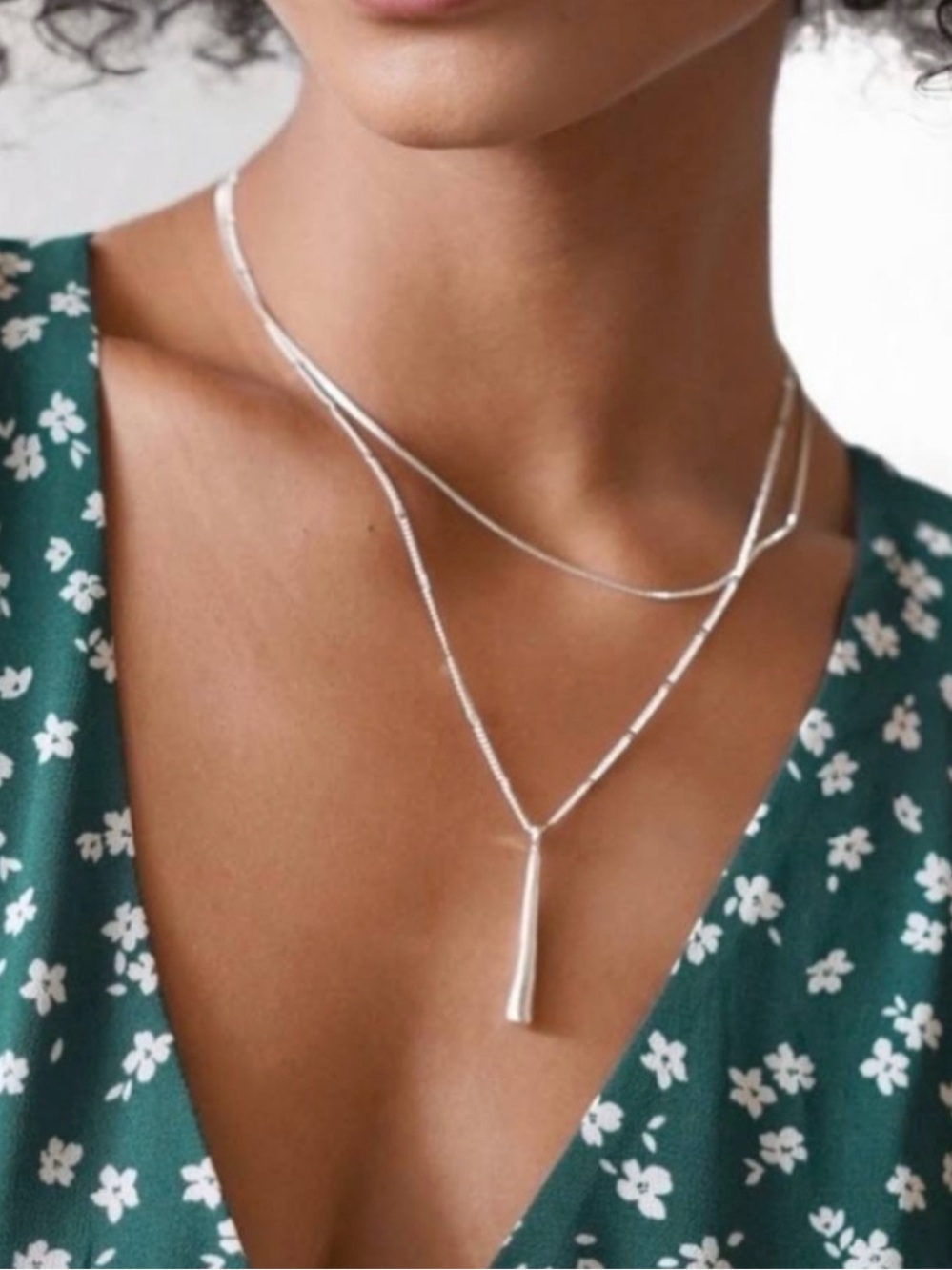 Jenny Bird  Layered Bar Pendant Necklace - Silver